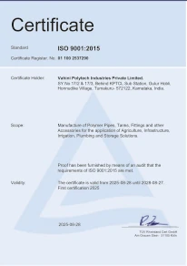 ISO 9001:2015 certificate issued by TÜV Rheinland to Vahini Polytech Industries Private Limited