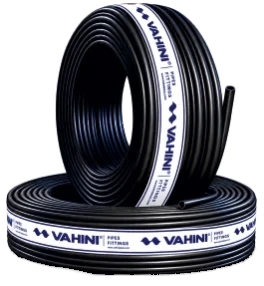 Two coils of black Vahini drip irrigation lateral pipe
