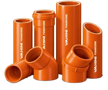 Orange Vahini FOAMCORE pipes with socketed bends