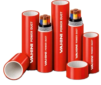 Red Vahini power ducts, two with power cable cores showing