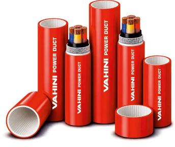 Red Vahini power ducts, two with power cable cores showing