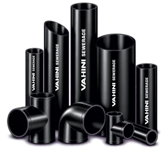 Black Vahini HDPE sewerage pipes with black tees and elbows