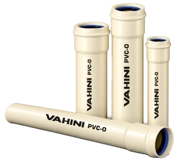 Vahini PVC-O pipes in cream with blue ring-seal sockets