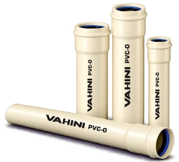 Vahini PVC-O pipes in cream with blue ring-seal sockets
