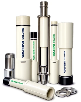 Vahini UPVC column pipes with threaded couplers, a steel adaptor and a flange