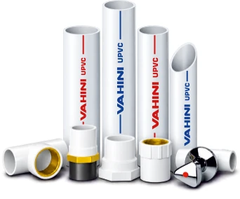 Vahini UPVC plumbing pipes with white fittings, brass-threaded adaptors and a valve